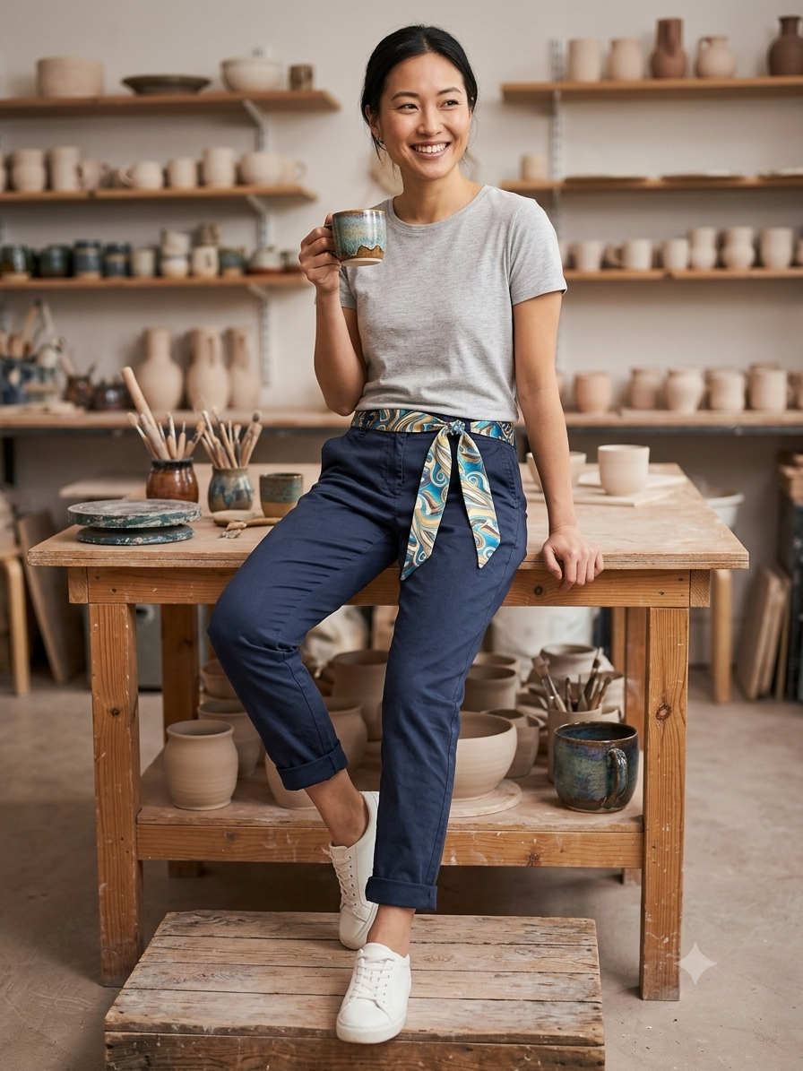 Pantalon bleu marine avec ceinture à motifs Alessandro.